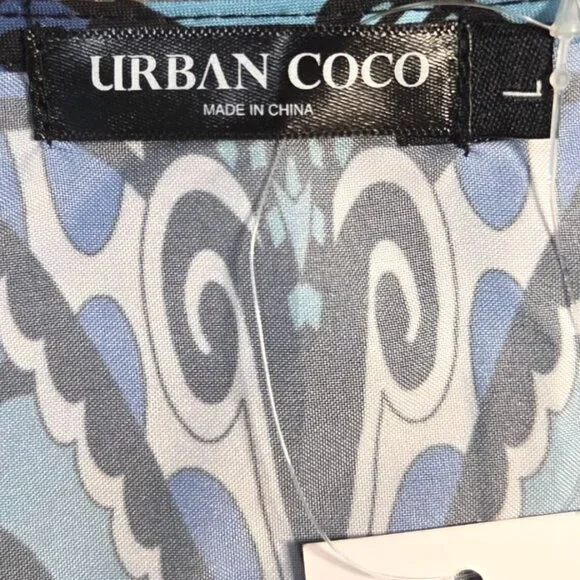 Urban CoCo Bohemian Tassel Tie Blue Floral Ethnic Style Summer Shift Dress L NWT - Picture 6 of 9